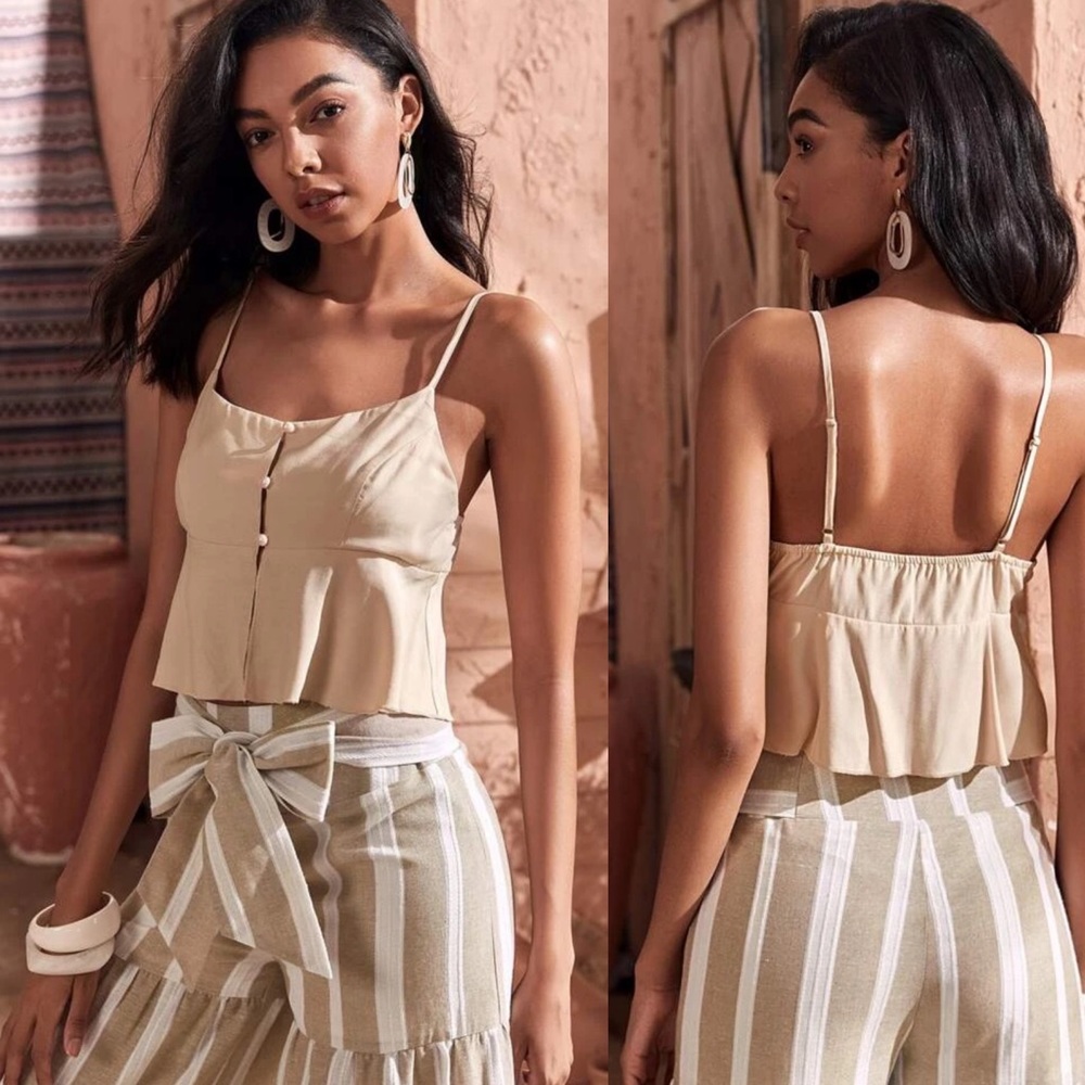 🆕Boho apricot ruffle trim cami tank